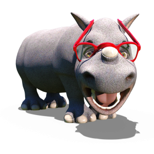rhino in red glasses